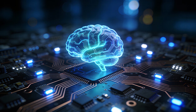 Abstract AI circuit brain analyzing millions of transactions, glowing data visualization, cybersecurity fintech system - Powered by Adobe