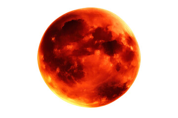Blood moon appearing during a lunar eclipse showing detailed surface textures on a transparent background