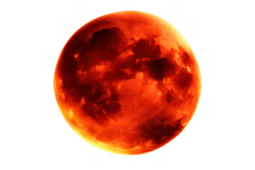 Blood moon appearing during a lunar eclipse showing detailed surface textures on a transparent background