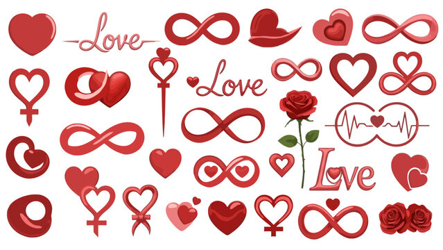 Illustration of various red symbols and icons representing love on a white background referenced in b10.eps