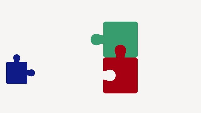 Dynamic animation of four colorful puzzle pieces forming a square, perfect for video projects celebrating puzzle day with a playful touch.