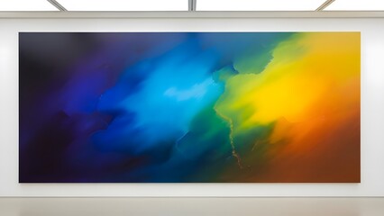 Abstract expressionist painting with vibrant swirls of blue, yellow, and orange, evoking a sense of cosmic energy and emotion