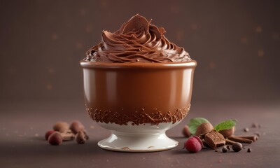 Rich, velvety chocolate mousse in a delicate porcelain pot,  home decor,  gourmet, chocolate mousse