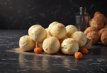 Ricotta cheese balls on a dark marble surface,  italian,  food,  cheese