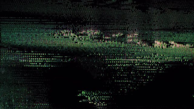 Dark abstract digital glitch animation with green data noise and horizontal distortion. Futuristic cinematic motion background inspired by cyber visuals, data streams, and digital interference.