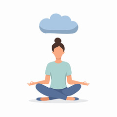 Woman meditating under a cloud illustration perfect for concepts and designs