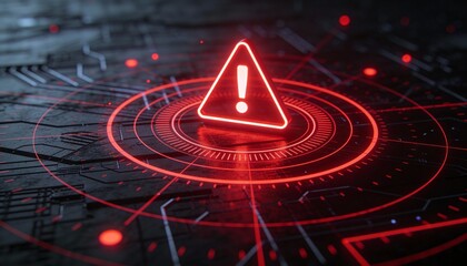 Futuristic user interface with red alert on suspicious transaction, holographic grid background, AI fintech protection 