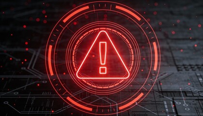 Futuristic user interface with red alert on suspicious transaction, holographic grid background, AI fintech protection 