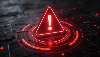 Futuristic user interface with red alert on suspicious transaction, holographic grid background, AI fintech protection 