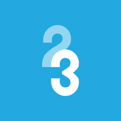 this is a logo design of a number 23 in flat style in white color on a blue background
