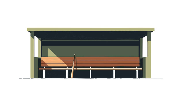 Empty dugout with benches and bat in minimalistic design  