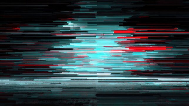 a digital art piece featuring abstract shapes and colors, resembling a corrupted screen with distorted patterns in shades of blue, red, and black