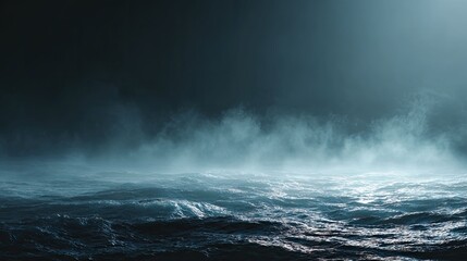 a dramatic and stormy ocean scene with large waves and dark clouds looming over the water