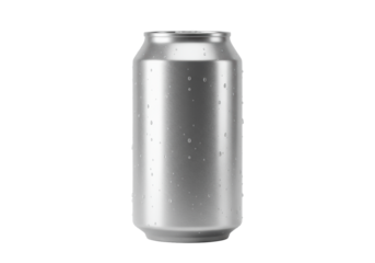 Sleek, blank 12oz metallic silver aluminum beverage can with condensation, standing upright on a seamless studio white background with soft shadows, concept for product branding mockup