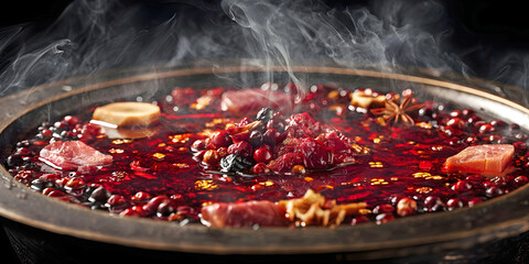 Fiery Chinese Hot Pot with Spiced Broth, ai generated.