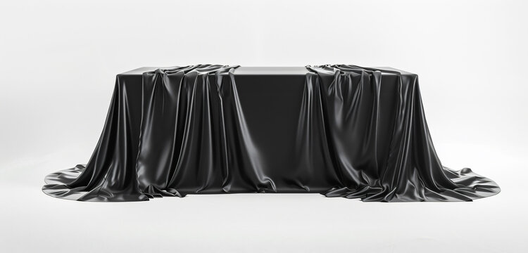 Rectangular Object Covered with Elegant Black Silk Cloth on White