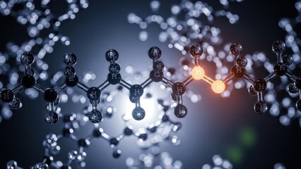 Molecular structure with atoms and bonds, connected scientific concept