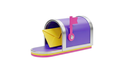 Purple Mailbox With Yellow Envelope and Pink Flag