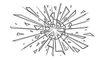Abstract shattered glass pattern with radiating shards and geometric fragments on white background