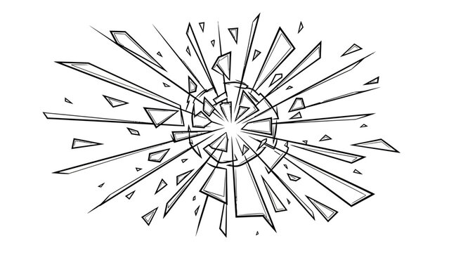 Abstract shattered glass pattern with radiating shards and geometric fragments on white background