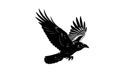 Fototapeta premium Dynamic black silhouette of a soaring bird with detailed wings and tail in flight