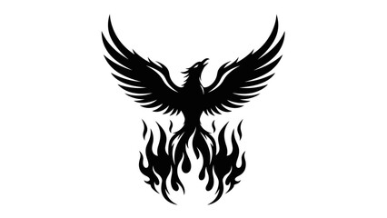 Fototapeta premium Stylized mythical bird silhouette with expansive wings and fiery tail representing freedom and power