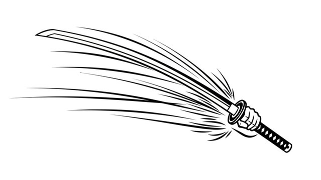 Dynamic Illustration of a Traditional Japanese Sword with Motion Lines Emphasizing Power and Speed