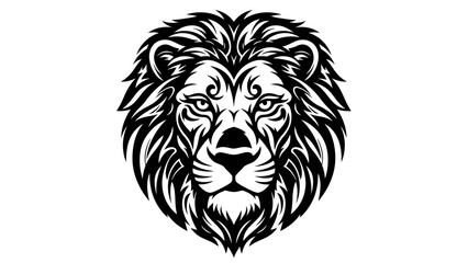 Obraz premium Intricate black and white lion head illustration showcasing majestic and powerful features