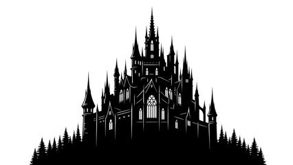 Majestic Gothic Castle Silhouette with Tall Spires and Enchanting Architecture Against a Clear Sky © Anisah