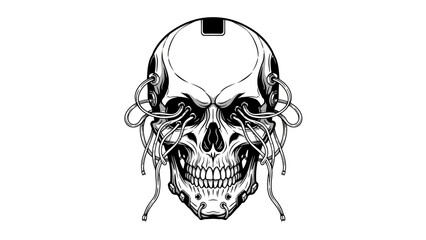 Futuristic cyberpunk skull with extended tendrils and technological accents design for digital art © Anisah