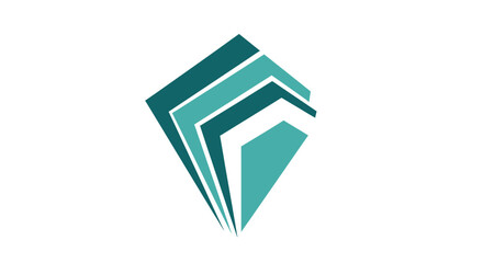 Abstract Geometric Logo Depicting Pages or Layers in Shades of Teal Blue and Green