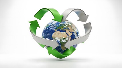 Earth with recycling symbol around it.