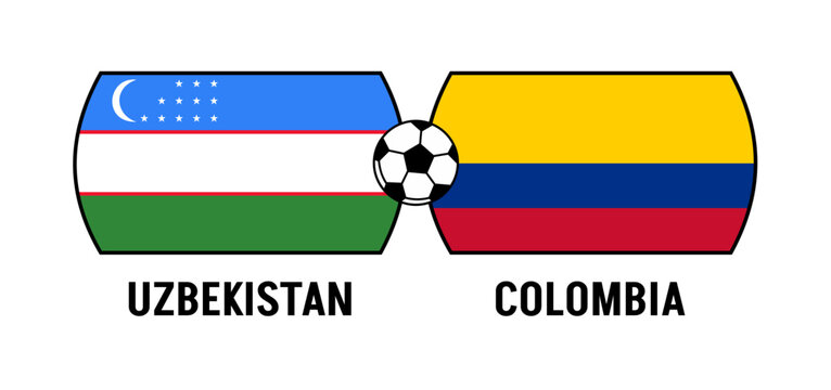 Flags of Uzbekistan and Colombia for an international football match. Concept of a world football competition in 2026.