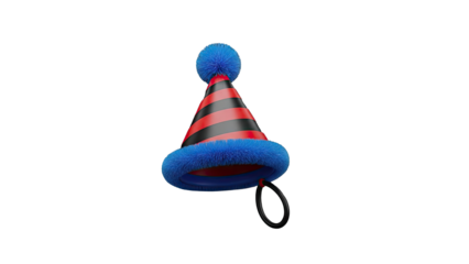 Striped Party Hat with Blue Pom-Pom and Fur Trim