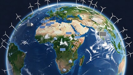 Earth with Renewable Energy Wind Turbines.