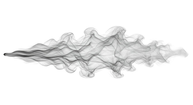 A solitary, translucent vapor plume with a transparent gradient, exhibiting soft, wavy edges and wispy texture in laminar flow, isolated against a transparent background with copy space. Concept of