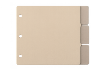 Beige file folder divider with blank tabs for organization and labeling documents on a transparent background