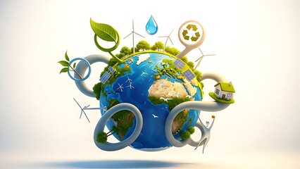 Eco Friendly Earth with Recycling Symbols.