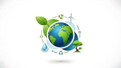 Eco Friendly Earth with Renewable Energy Icons.