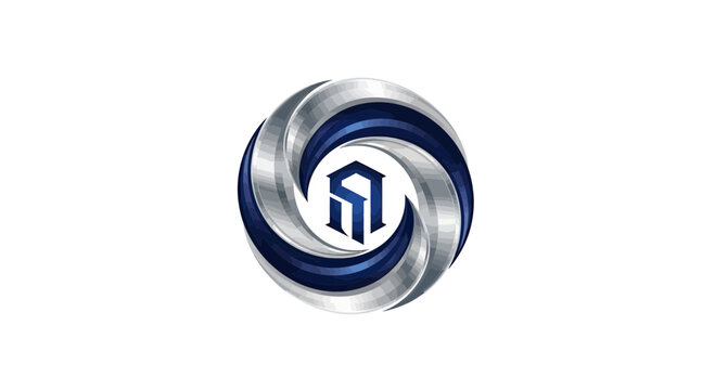 Abstract Geometric Logo With Corporate Symbol Inside Blue and Silver Swirls