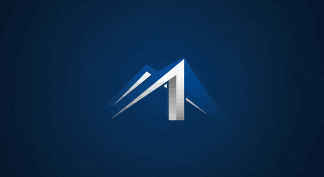 Abstract Geometric Mountain Logo Design on a Dark Blue Background, Modern Minimalist Style