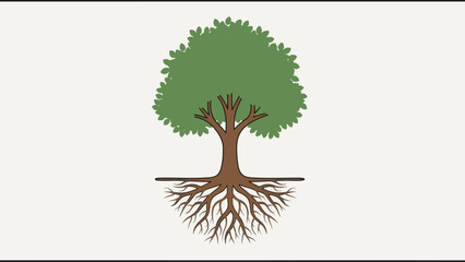 Simplified Tree Illustration Emphasizing Roots and Canopy with Minimalist Design © Anisah