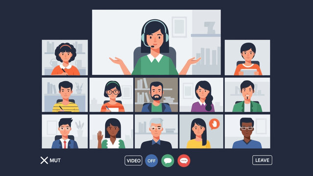 virtual team meeting with diverse participants engaging in a collaborative online conference