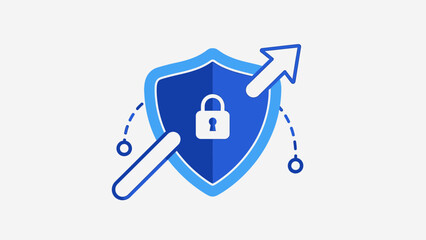 secure digital shield with lock and upward arrow symbolizing cybersecurity protection and data