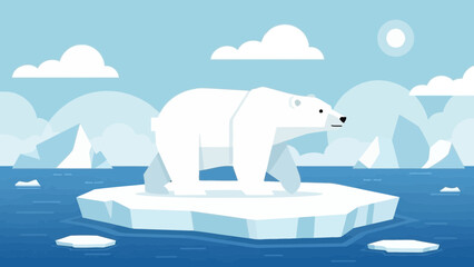 Majestic polar bear standing on an iceberg amidst arctic ocean with glaciers and floating ice © Anisah