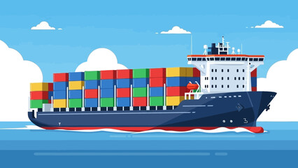 Fototapeta premium large container ship navigating open sea with colorful cargo containers under blue sky