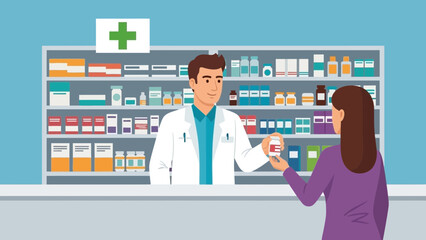Pharmacist Assisting Customer with Medicine Purchase in Modern Pharmacy