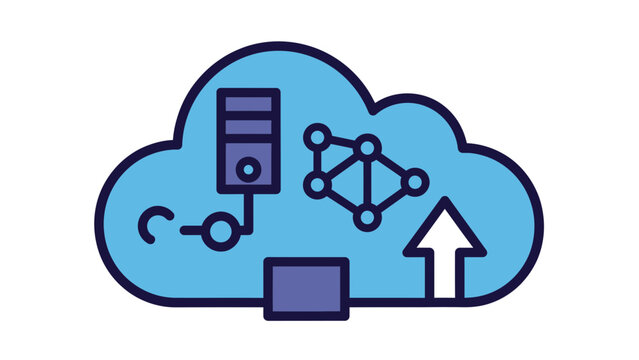 Illustration of cloud computing with data transfer and network connection icons - Powered by Adobe