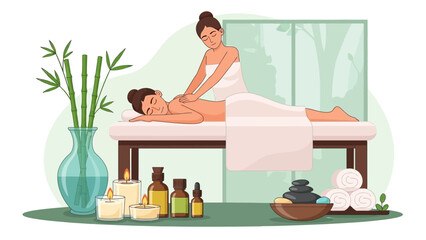 Relaxing indoor massage therapy session with soothing ambiance and wellness products