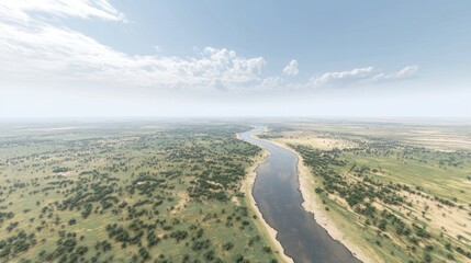 Serene river winding through a vast landscape